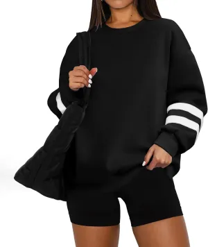 Plus Size Sweaters for Women Oversized Color Block Fleece Sweater Comfy Y2k Crewneck Sweatshirt Long Sleeve Pullover