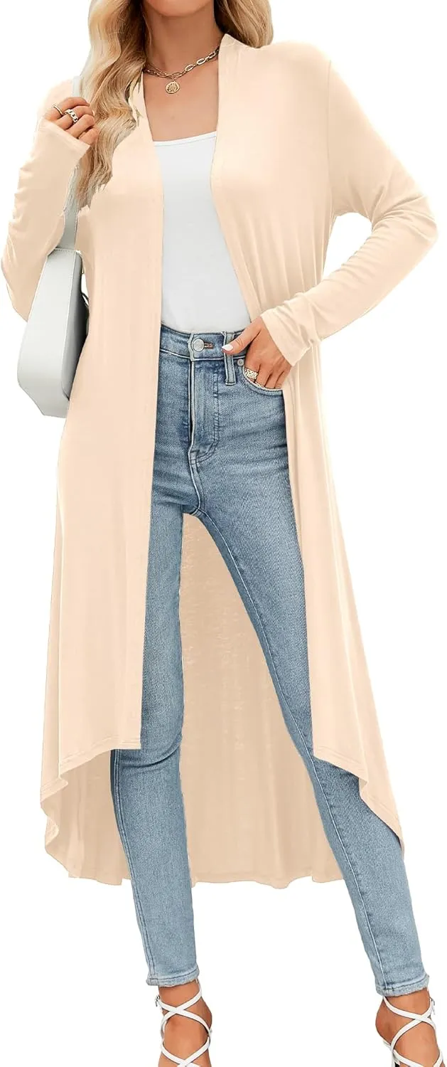 POGTMM Women's Casual Long Open Front Drape Lightweight Duster High Low Hem Maxi Long Sleeve Cardigan (S-3XL)