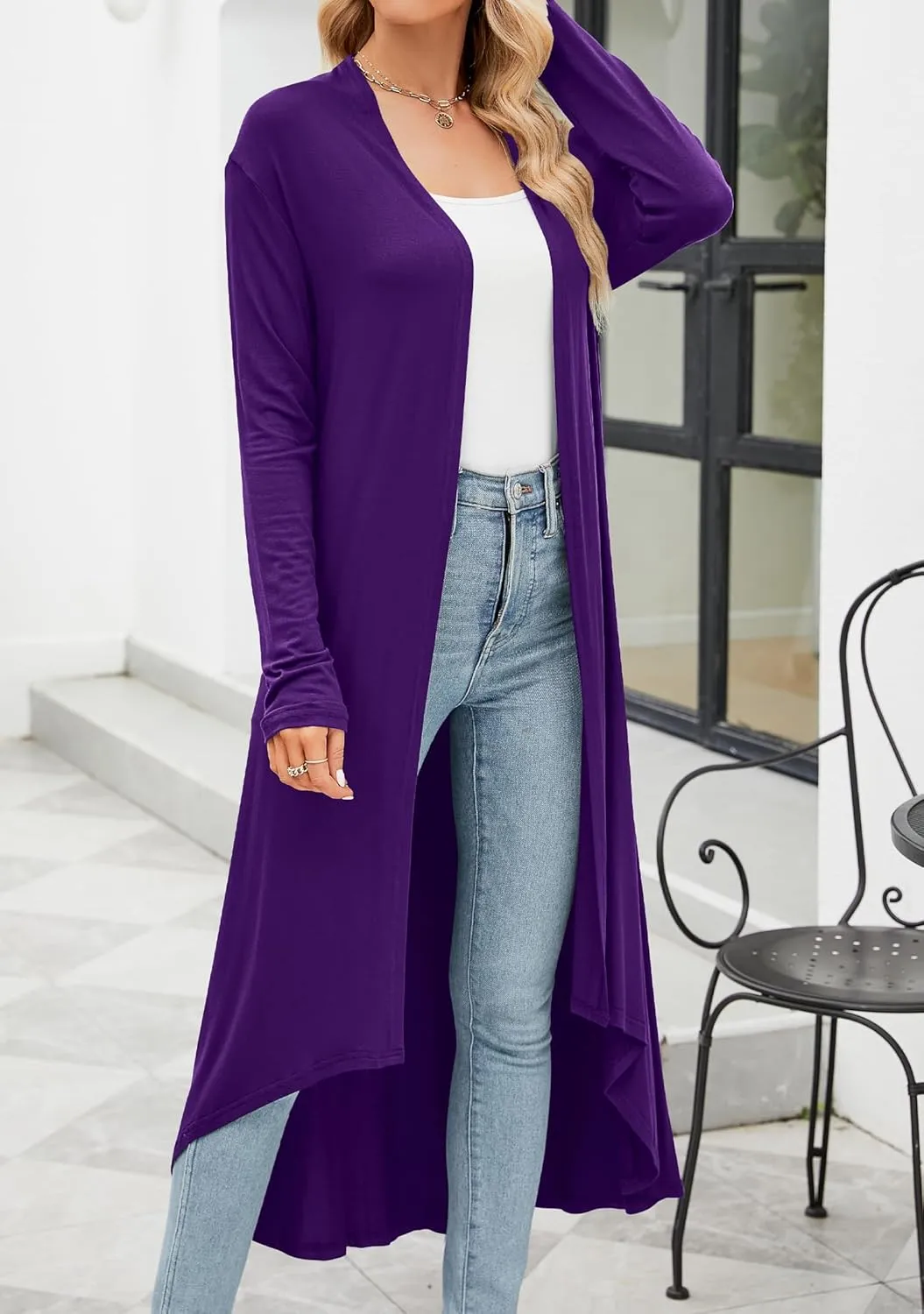 POGTMM Women's Casual Long Open Front Drape Lightweight Duster High Low Hem Maxi Long Sleeve Cardigan (S-3XL)