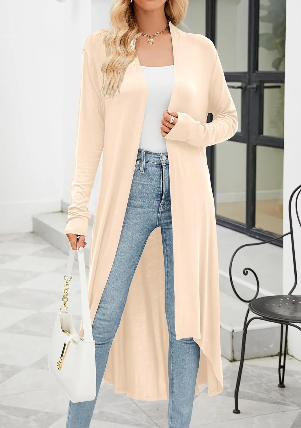 POGTMM Women's Casual Long Open Front Drape Lightweight Duster High Low Hem Maxi Long Sleeve Cardigan (S-3XL)