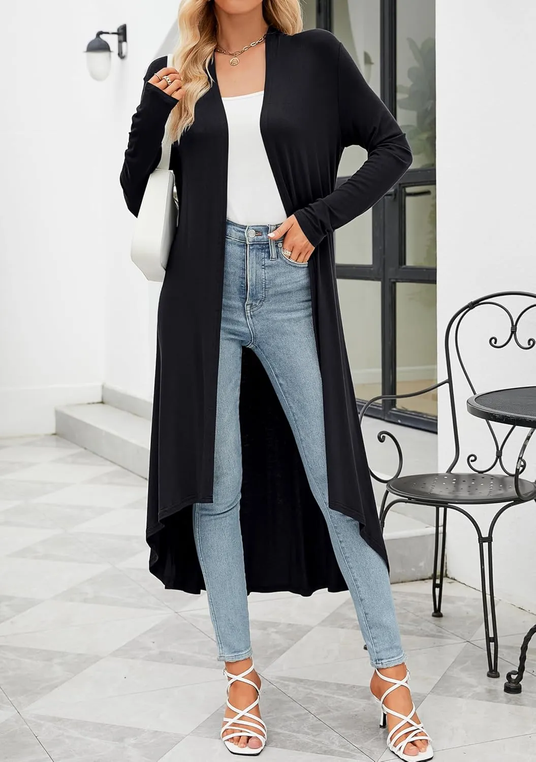 POGTMM Women's Casual Long Open Front Drape Lightweight Duster High Low Hem Maxi Long Sleeve Cardigan (S-3XL)