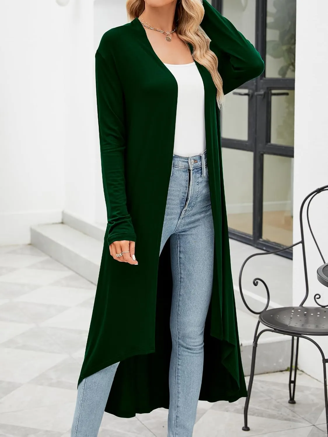 POGTMM Women's Casual Long Open Front Drape Lightweight Duster High Low Hem Maxi Long Sleeve Cardigan (S-3XL)
