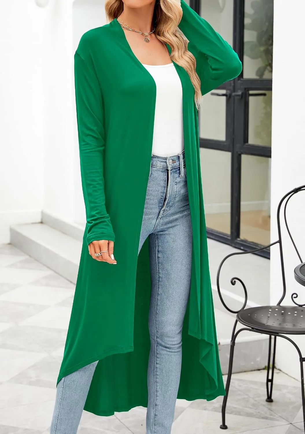 POGTMM Women's Casual Long Open Front Drape Lightweight Duster High Low Hem Maxi Long Sleeve Cardigan (S-3XL)