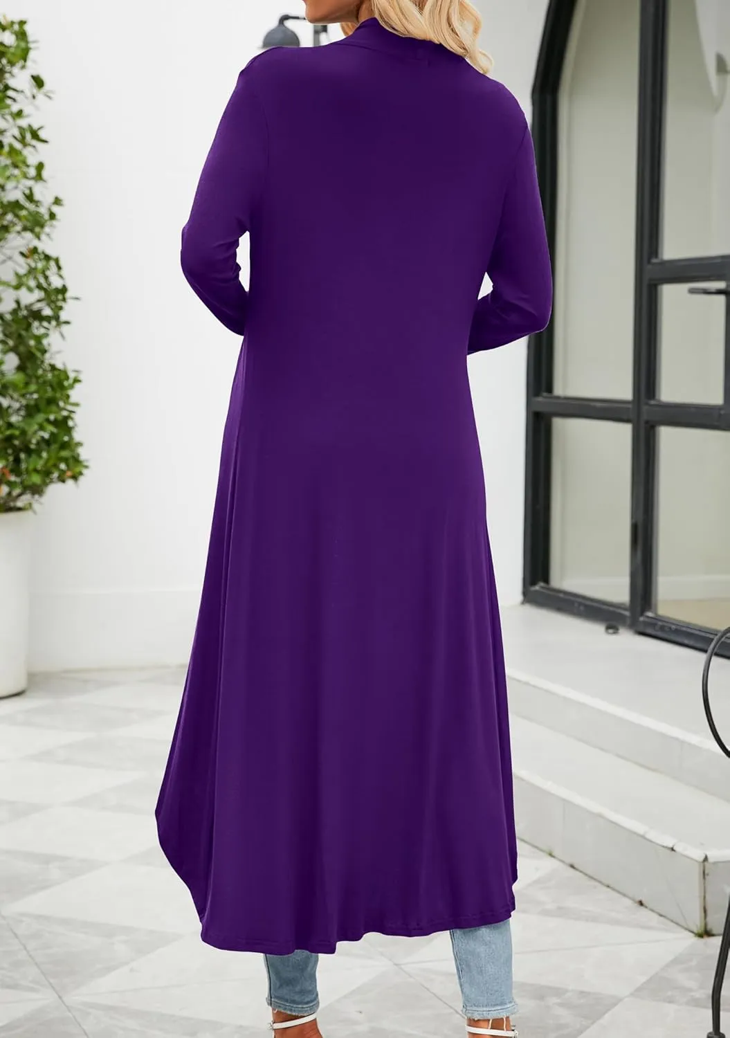 POGTMM Women's Casual Long Open Front Drape Lightweight Duster High Low Hem Maxi Long Sleeve Cardigan (S-3XL)