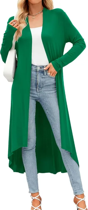 POGTMM Women's Casual Long Open Front Drape Lightweight Duster High Low Hem Maxi Long Sleeve Cardigan (S-3XL)