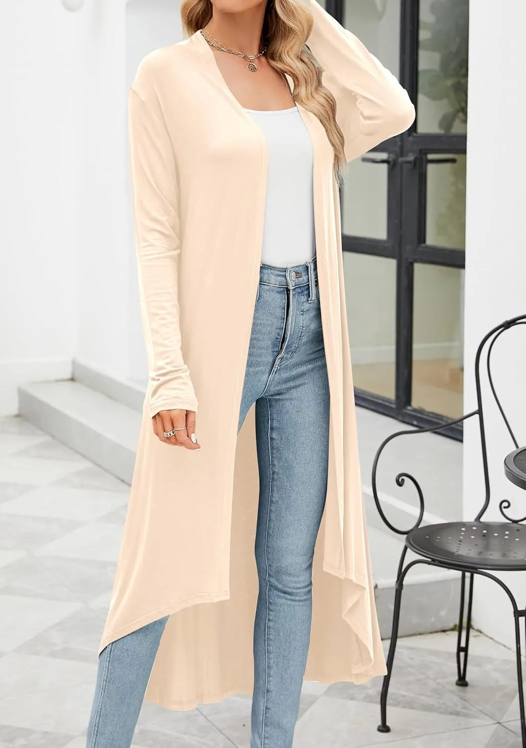 POGTMM Women's Casual Long Open Front Drape Lightweight Duster High Low Hem Maxi Long Sleeve Cardigan (S-3XL)