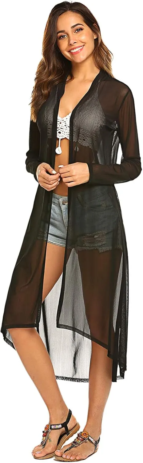 POGTMM Women's Casual Long Open Front Drape Lightweight Duster High Low Hem Maxi Long Sleeve Cardigan (S-3XL)