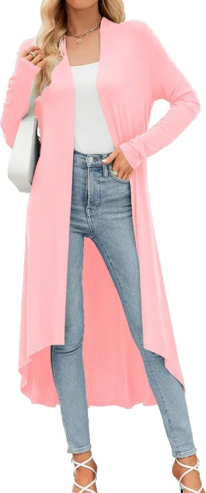 POGTMM Women's Casual Long Open Front Drape Lightweight Duster High Low Hem Maxi Long Sleeve Cardigan (S-3XL)