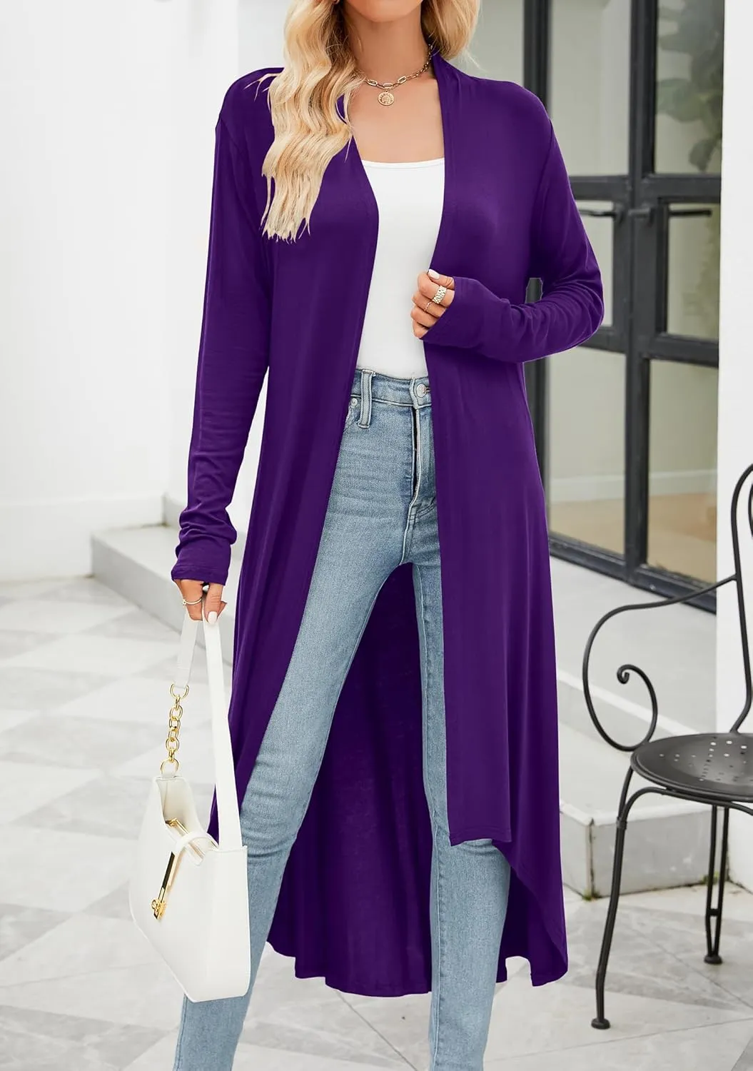 POGTMM Women's Casual Long Open Front Drape Lightweight Duster High Low Hem Maxi Long Sleeve Cardigan (S-3XL)