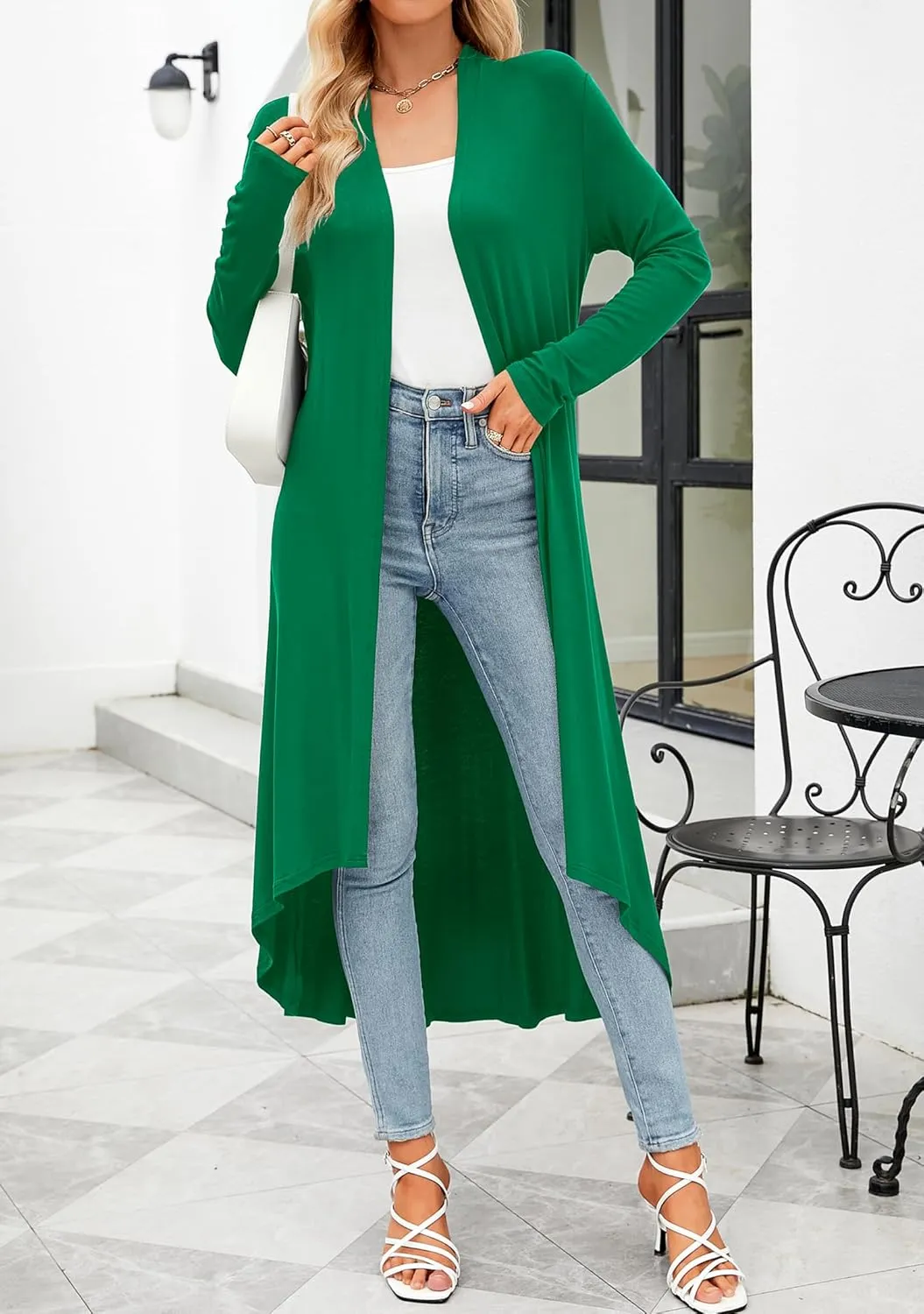 POGTMM Women's Casual Long Open Front Drape Lightweight Duster High Low Hem Maxi Long Sleeve Cardigan (S-3XL)