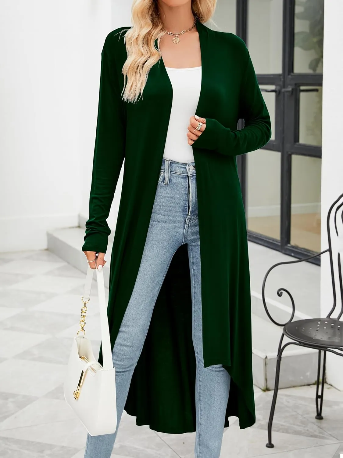 POGTMM Women's Casual Long Open Front Drape Lightweight Duster High Low Hem Maxi Long Sleeve Cardigan (S-3XL)