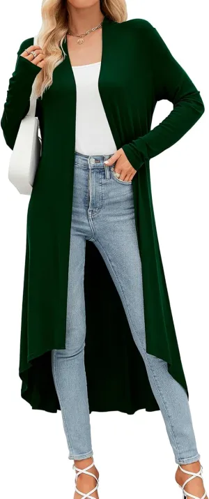 POGTMM Women's Casual Long Open Front Drape Lightweight Duster High Low Hem Maxi Long Sleeve Cardigan (S-3XL)
