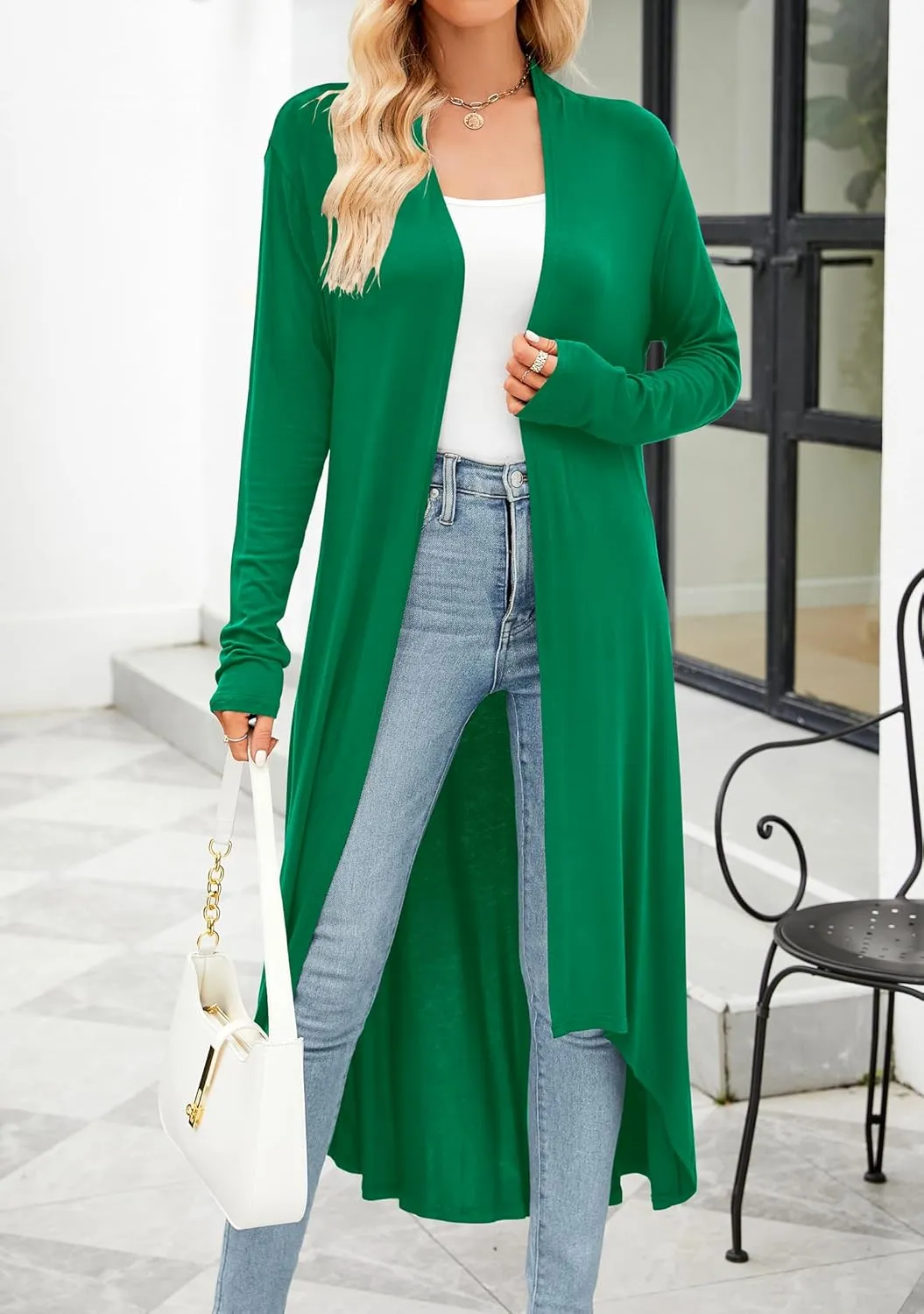 POGTMM Women's Casual Long Open Front Drape Lightweight Duster High Low Hem Maxi Long Sleeve Cardigan (S-3XL)