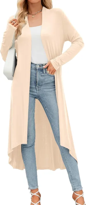 POGTMM Women's Casual Long Open Front Drape Lightweight Duster High Low Hem Maxi Long Sleeve Cardigan (S-3XL)