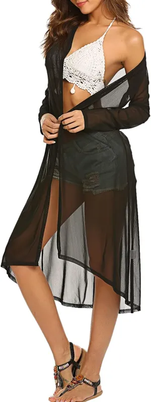 POGTMM Women's Casual Long Open Front Drape Lightweight Duster High Low Hem Maxi Long Sleeve Cardigan (S-3XL)