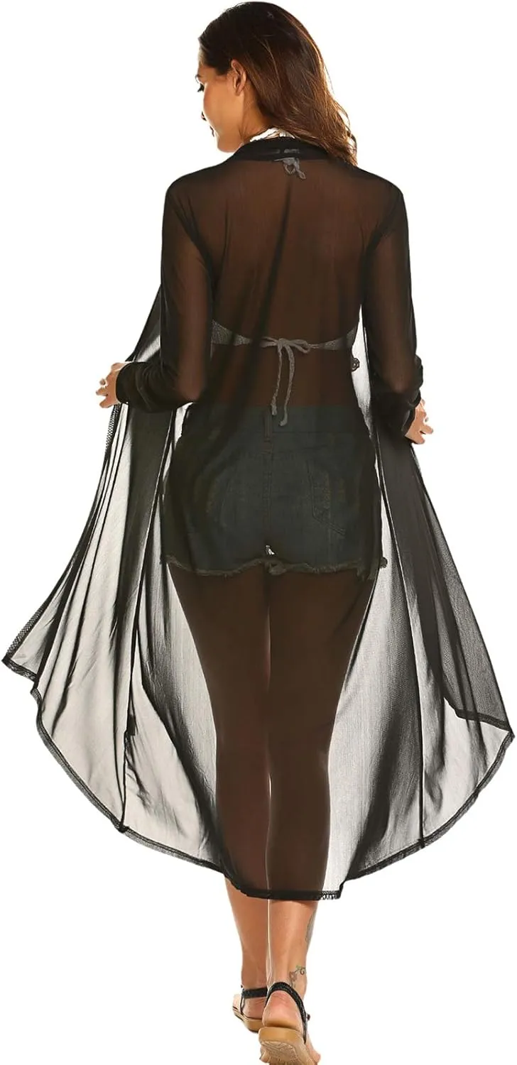 POGTMM Women's Casual Long Open Front Drape Lightweight Duster High Low Hem Maxi Long Sleeve Cardigan (S-3XL)
