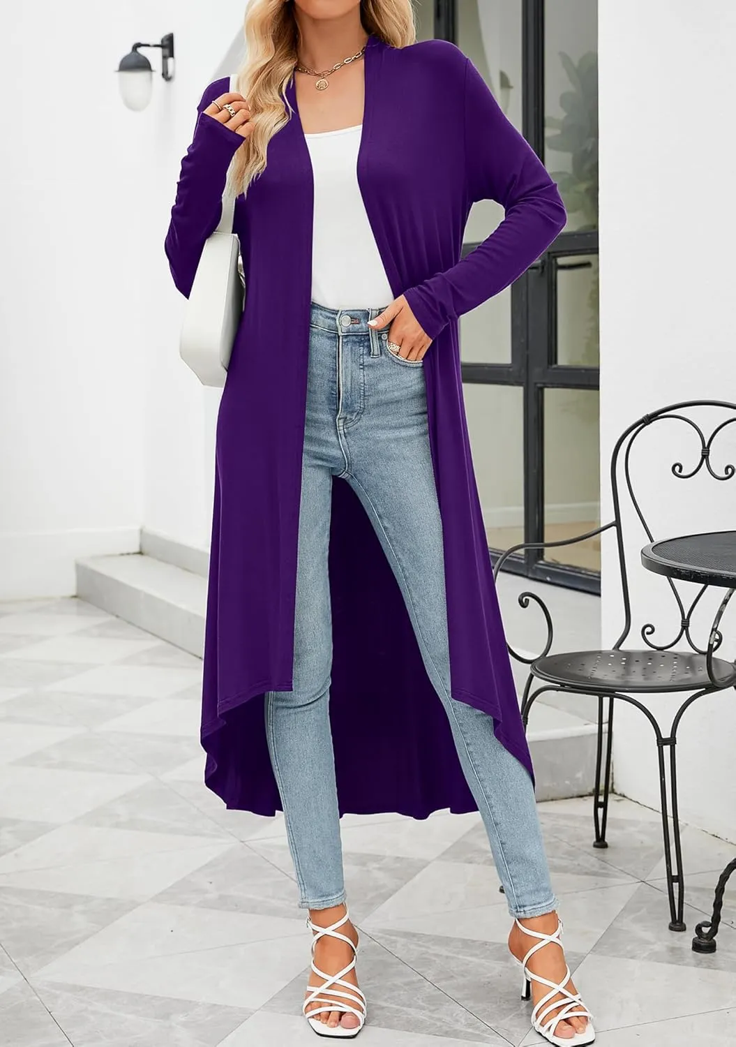POGTMM Women's Casual Long Open Front Drape Lightweight Duster High Low Hem Maxi Long Sleeve Cardigan (S-3XL)