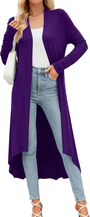POGTMM Women's Casual Long Open Front Drape Lightweight Duster High Low Hem Maxi Long Sleeve Cardigan (S-3XL)
