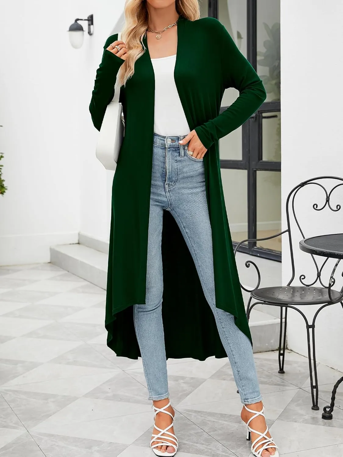 POGTMM Women's Casual Long Open Front Drape Lightweight Duster High Low Hem Maxi Long Sleeve Cardigan (S-3XL)