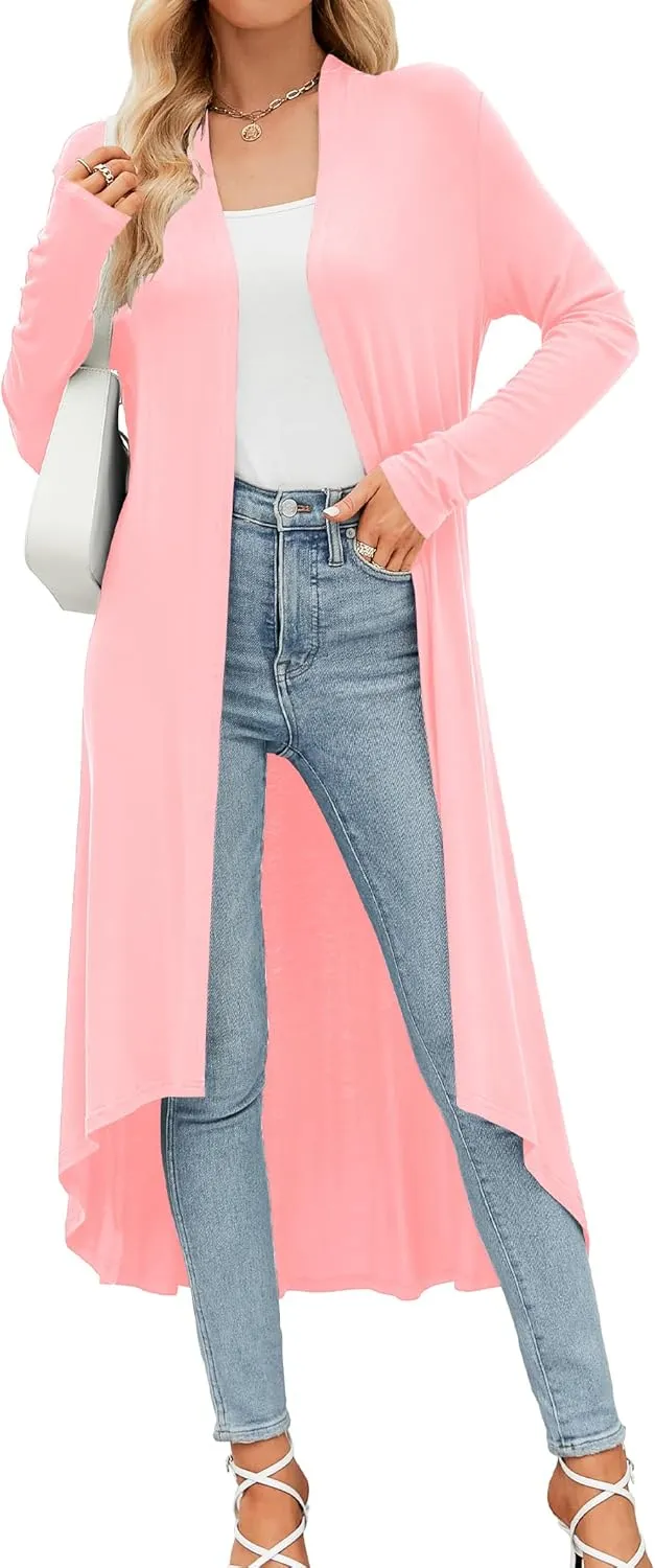 POGTMM Women's Casual Long Open Front Drape Lightweight Duster High Low Hem Maxi Long Sleeve Cardigan (S-3XL)