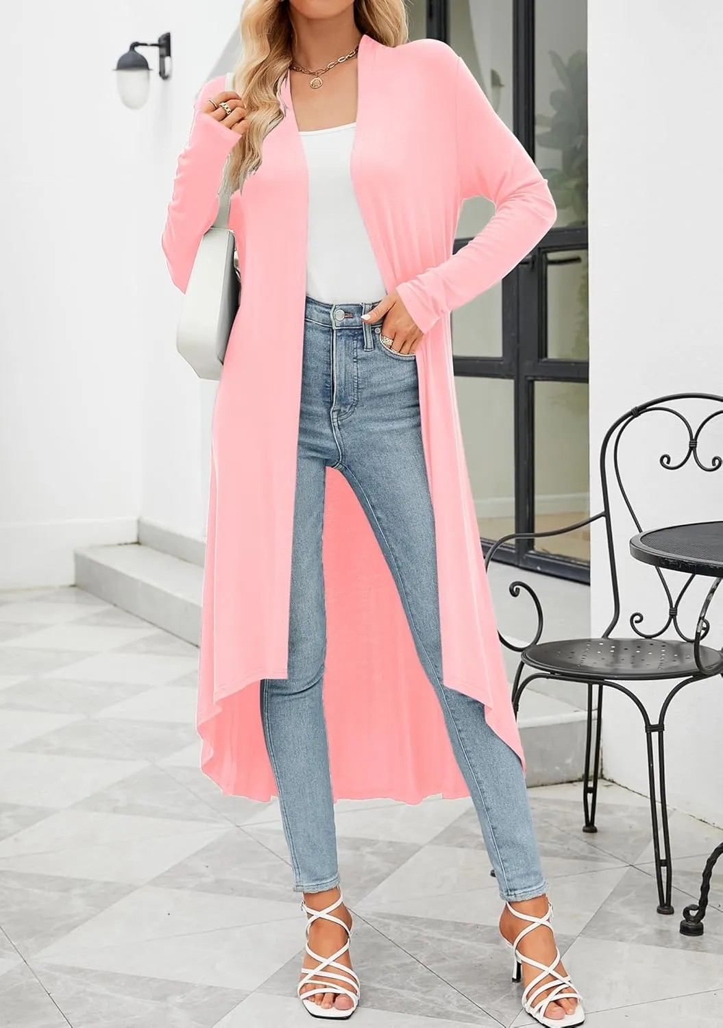 POGTMM Women's Casual Long Open Front Drape Lightweight Duster High Low Hem Maxi Long Sleeve Cardigan (S-3XL)