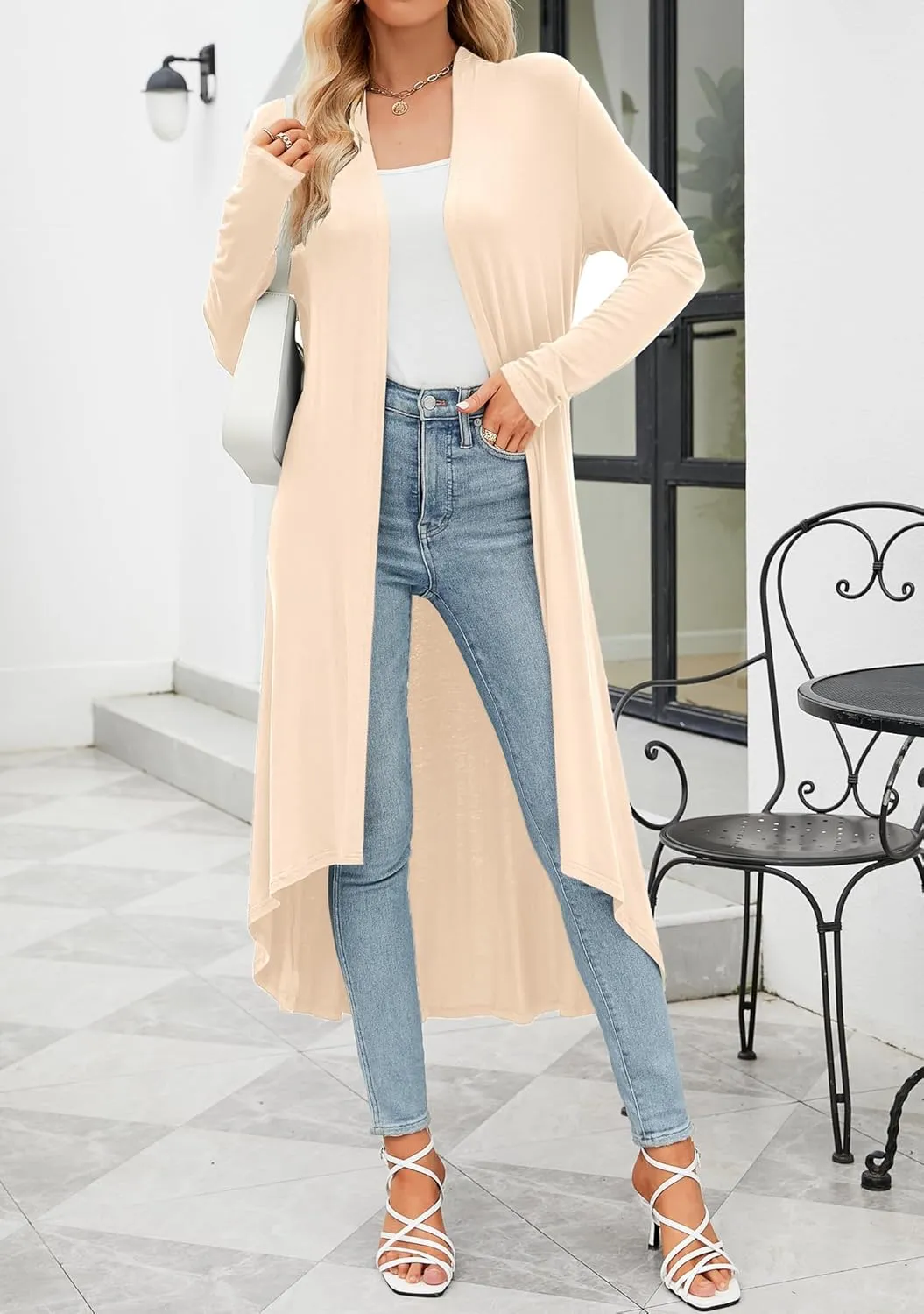 POGTMM Women's Casual Long Open Front Drape Lightweight Duster High Low Hem Maxi Long Sleeve Cardigan (S-3XL)