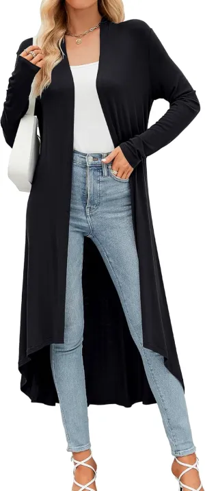 POGTMM Women's Casual Long Open Front Drape Lightweight Duster High Low Hem Maxi Long Sleeve Cardigan (S-3XL)