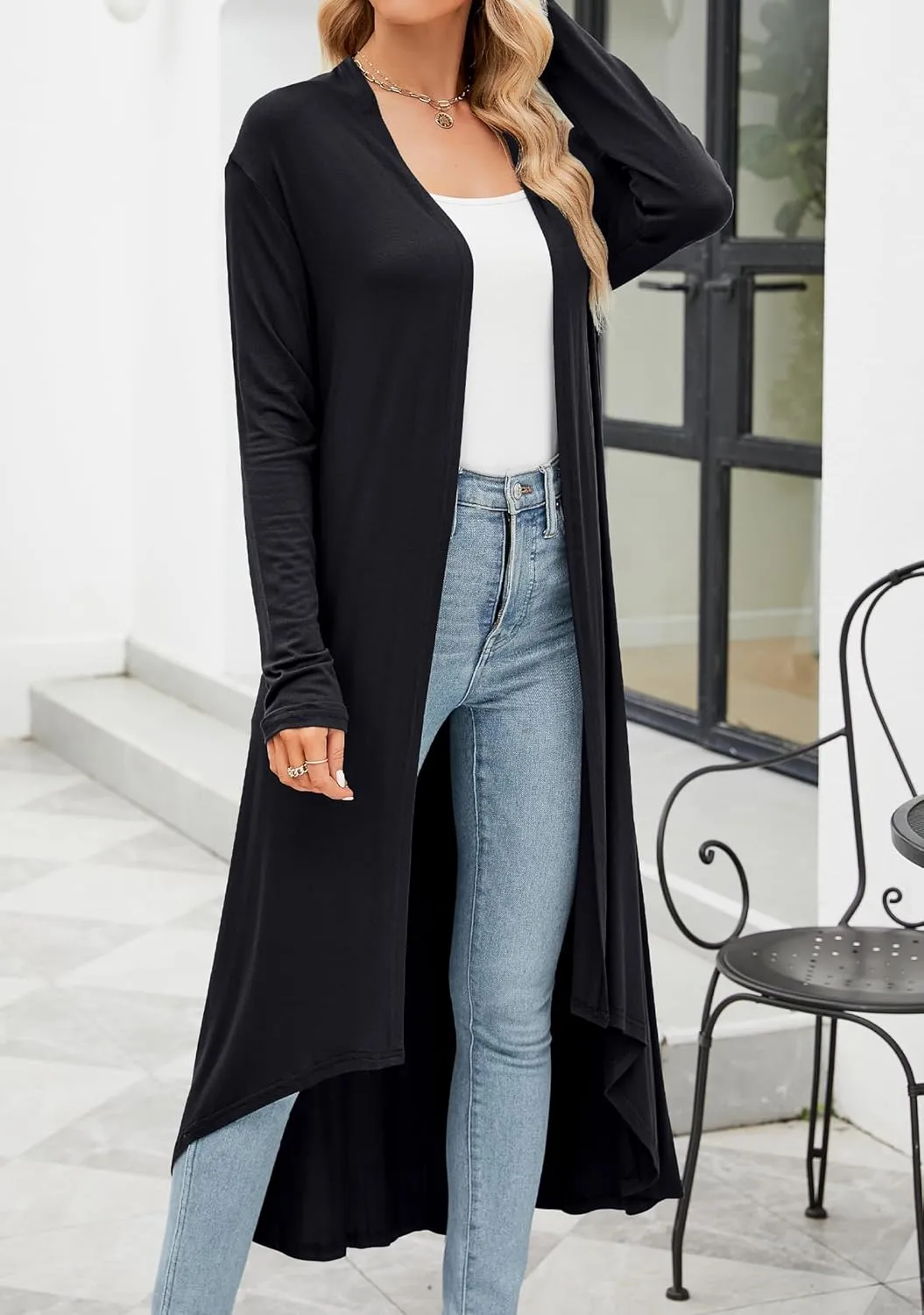 POGTMM Women's Casual Long Open Front Drape Lightweight Duster High Low Hem Maxi Long Sleeve Cardigan (S-3XL)