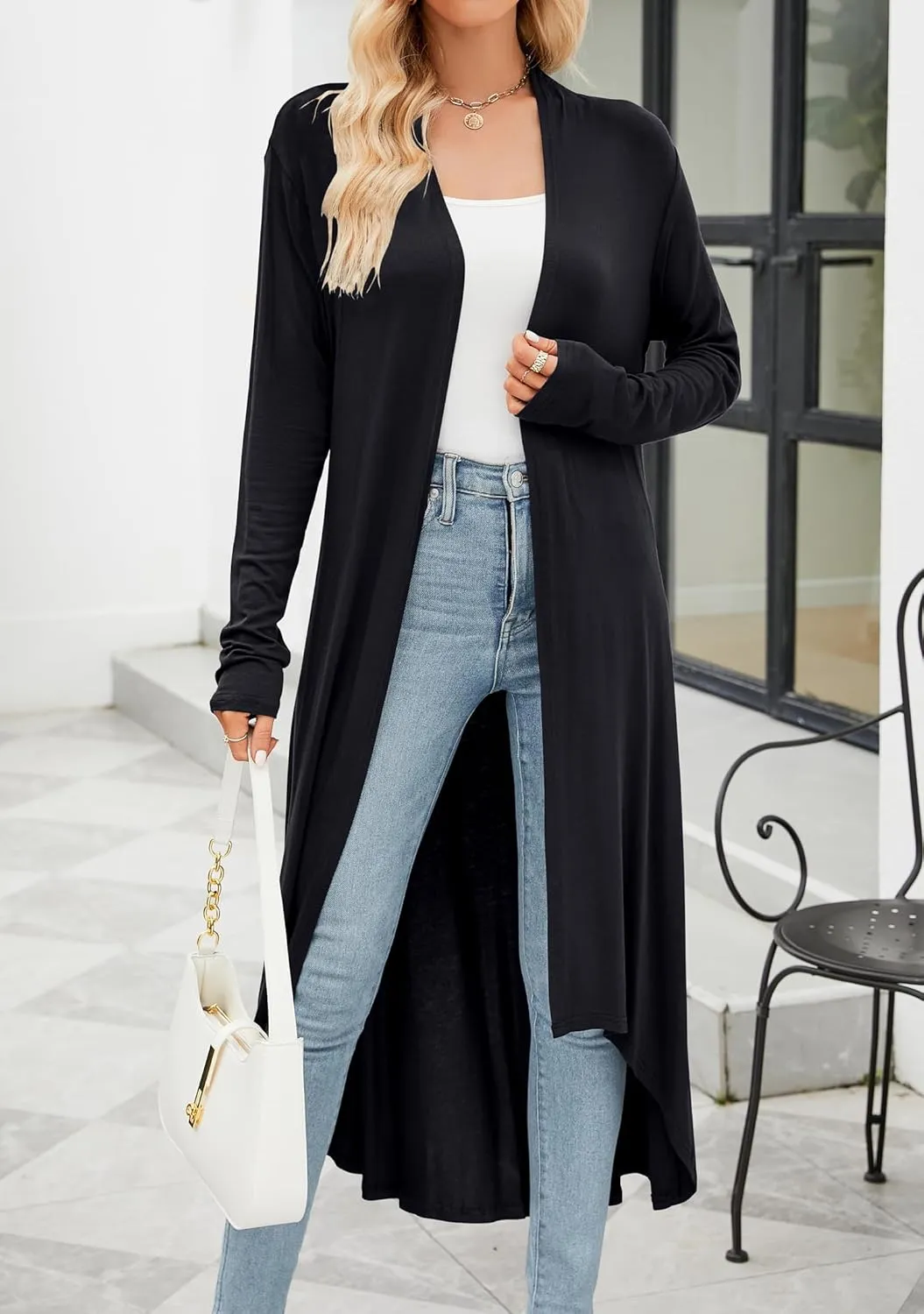 POGTMM Women's Casual Long Open Front Drape Lightweight Duster High Low Hem Maxi Long Sleeve Cardigan (S-3XL)