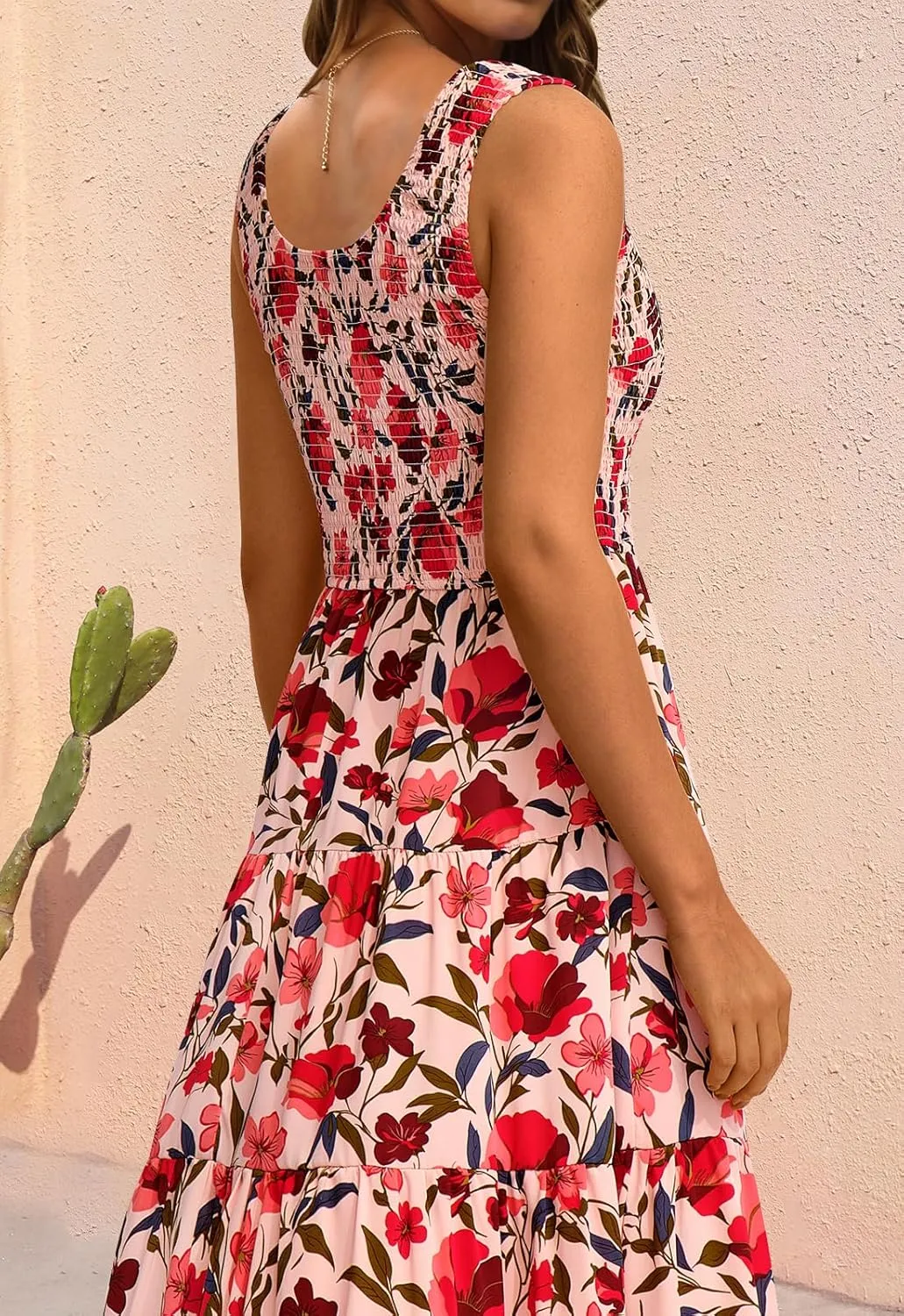 PRETTYGARDEN Smocked Tank Floral Maxi Dresses for Women 2025 Wedding Guest Dress Sleeveless Flowy Long Sundress with Pockets
