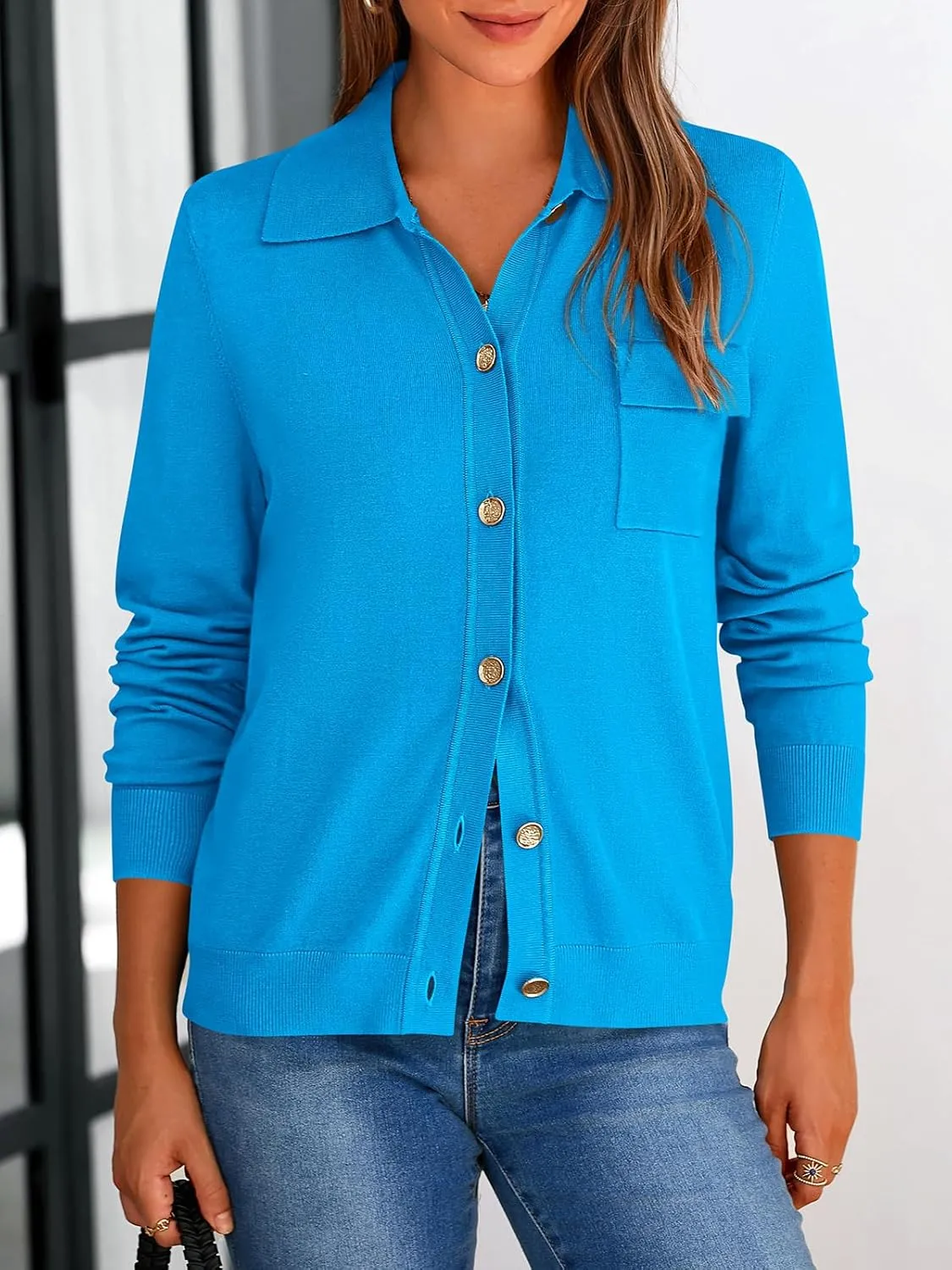 PRETTYGARDEN Women's 2025 Spring Long Sleeve Knitted Button Down Shirts Lightweight Cardigan for Women Dressy Casual Tops