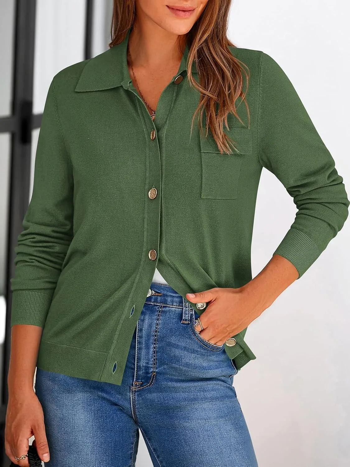 PRETTYGARDEN Women's 2025 Spring Long Sleeve Knitted Button Down Shirts Lightweight Cardigan for Women Dressy Casual Tops