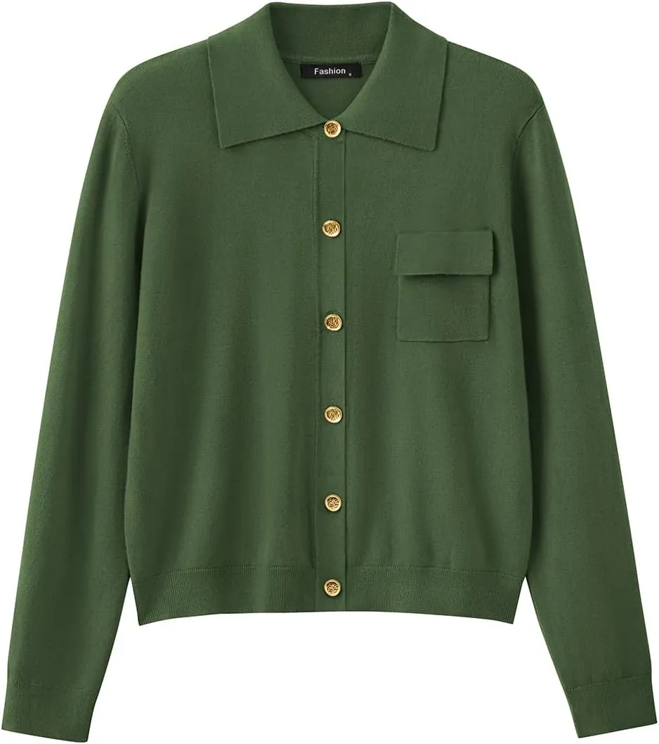 PRETTYGARDEN Women's 2025 Spring Long Sleeve Knitted Button Down Shirts Lightweight Cardigan for Women Dressy Casual Tops