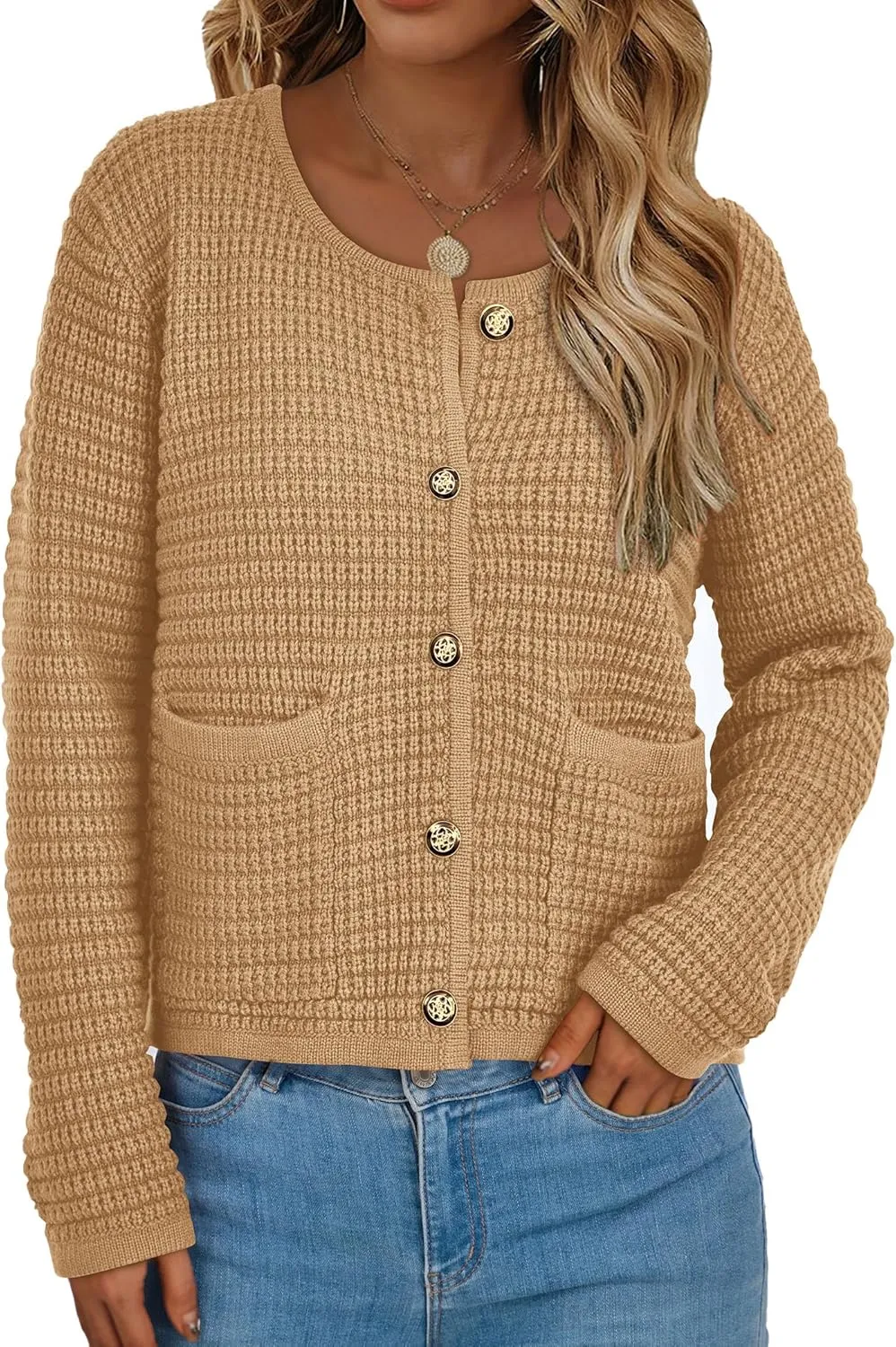 PRETTYGARDEN Women's Knit Cardigan Sweaters Fall Fashion Long Sleeve Open Front Button Down Trendy Casual Sweater Jacket