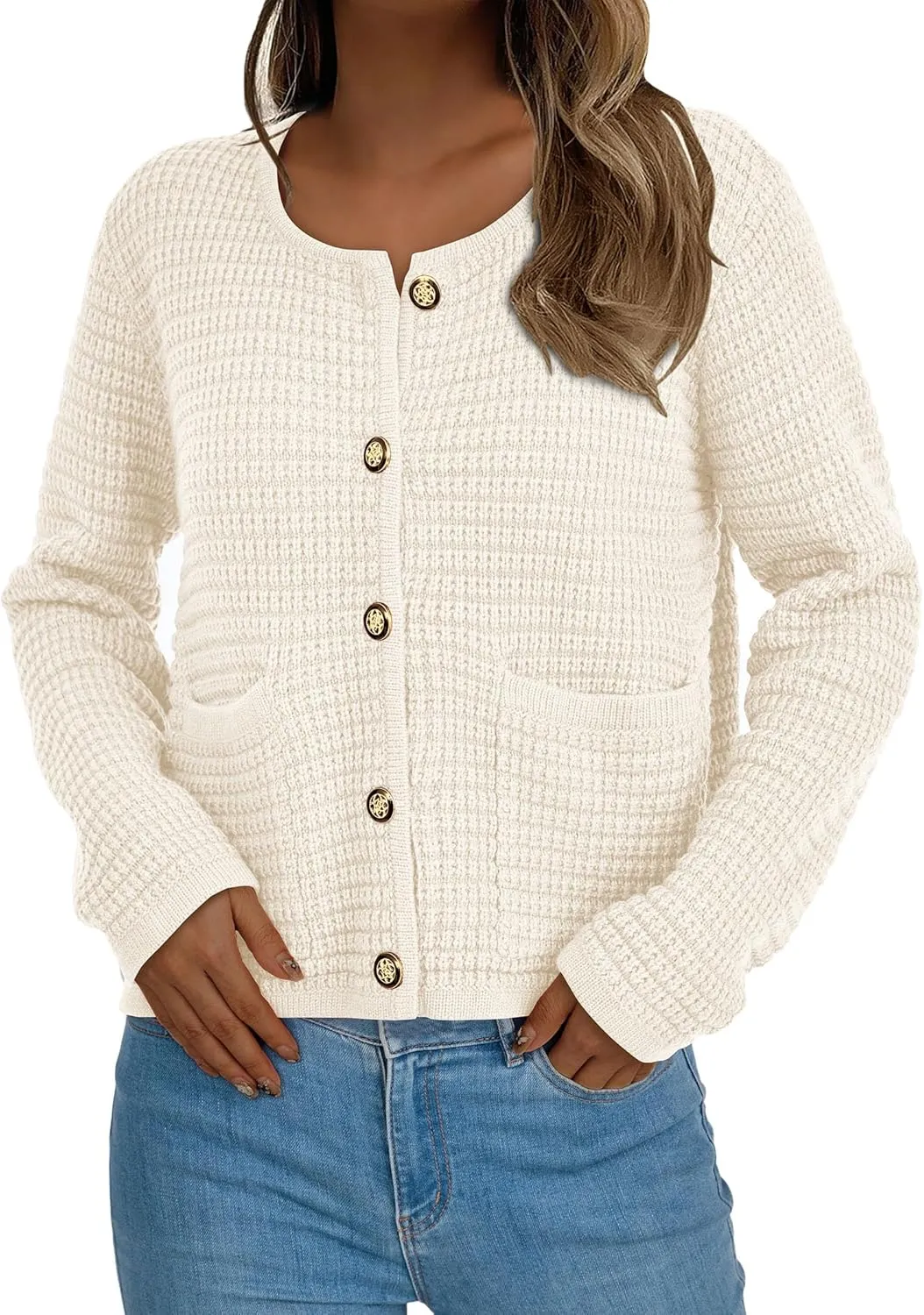PRETTYGARDEN Women's Knit Cardigan Sweaters Fall Fashion Long Sleeve Open Front Button Down Trendy Casual Sweater Jacket