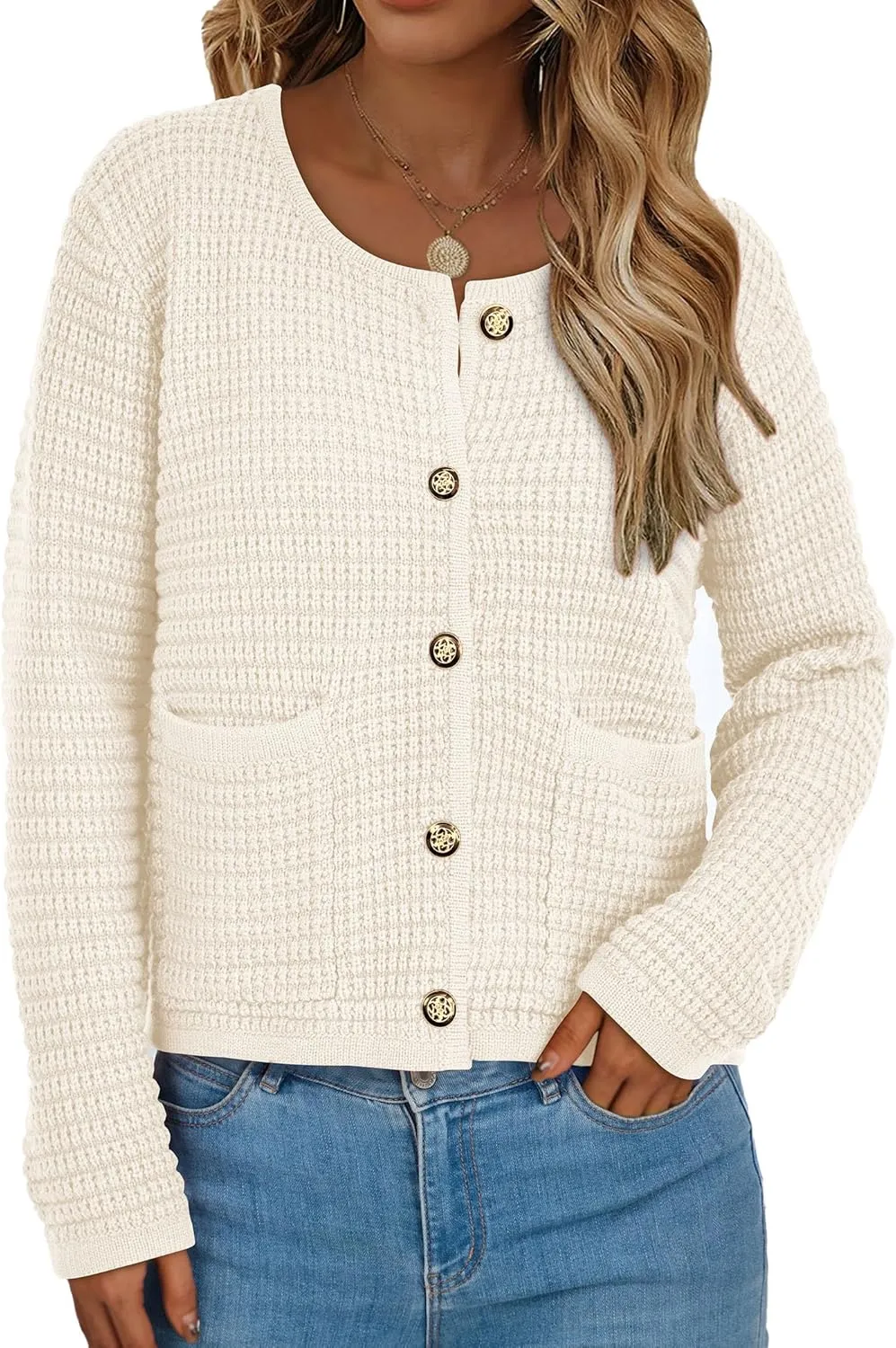 PRETTYGARDEN Women's Knit Cardigan Sweaters Fall Fashion Long Sleeve Open Front Button Down Trendy Casual Sweater Jacket