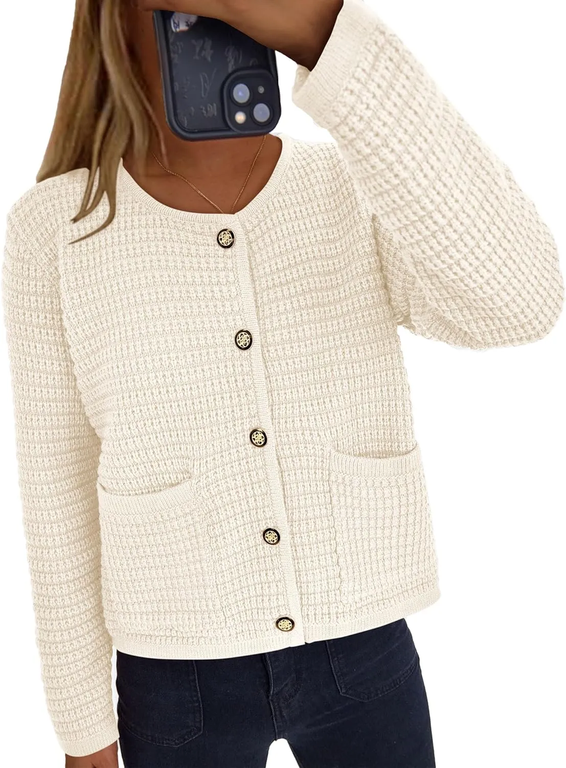 PRETTYGARDEN Women's Knit Cardigan Sweaters Fall Fashion Long Sleeve Open Front Button Down Trendy Casual Sweater Jacket