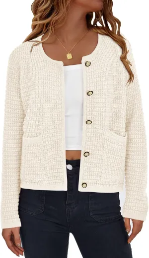 PRETTYGARDEN Women's Knit Cardigan Sweaters Fall Fashion Long Sleeve Open Front Button Down Trendy Casual Sweater Jacket