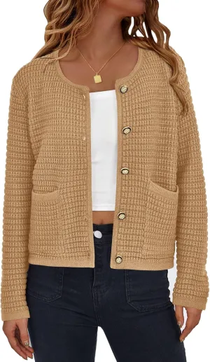 PRETTYGARDEN Women's Knit Cardigan Sweaters Fall Fashion Long Sleeve Open Front Button Down Trendy Casual Sweater Jacket
