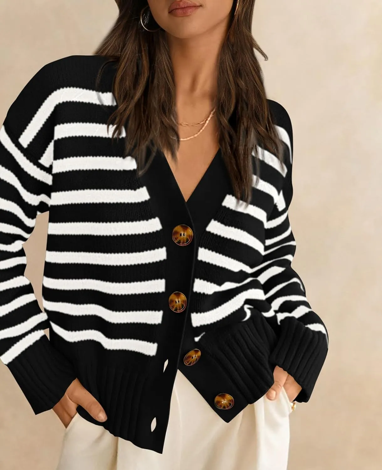 PRETTYGARDEN Women's Long Sleeve Striped Open Front Cardigan Sweaters Button Down Knit Lady Jackets 2025 Fall Outfits