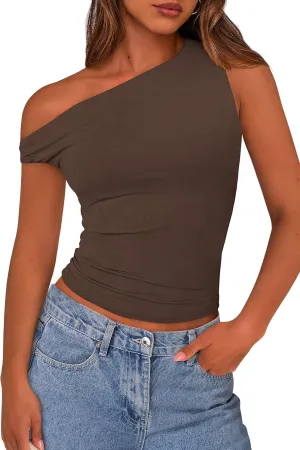 PRETTYGARDEN Women's Off The Shoulder Crop Tank Tops 2025 Summer Trendy Casual Sleeveless Ruched Fitted Going Out Shirts