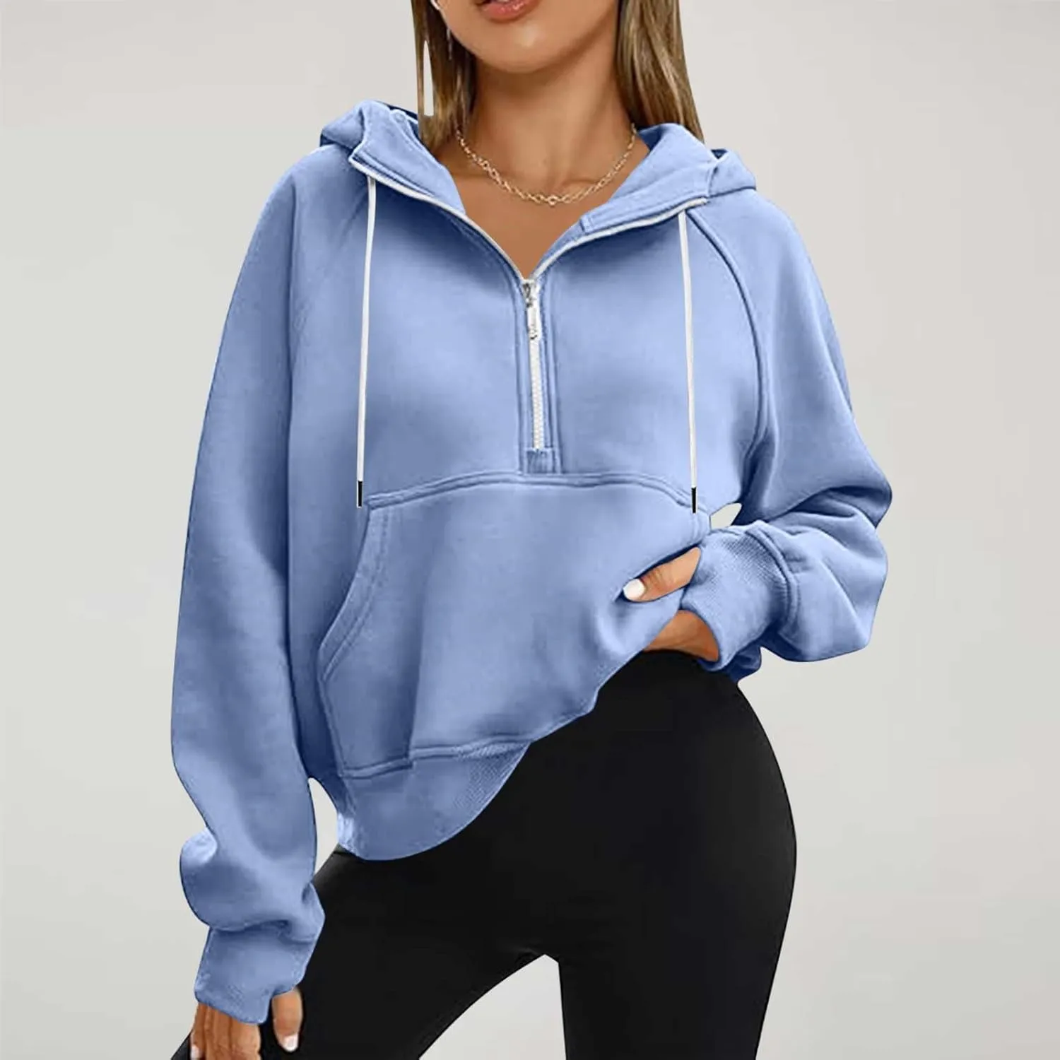 Pullover Sweaters for Women Quarter Zip Pullover Collared Sweater with Hood Oversized Zip Up Hoodie for Women