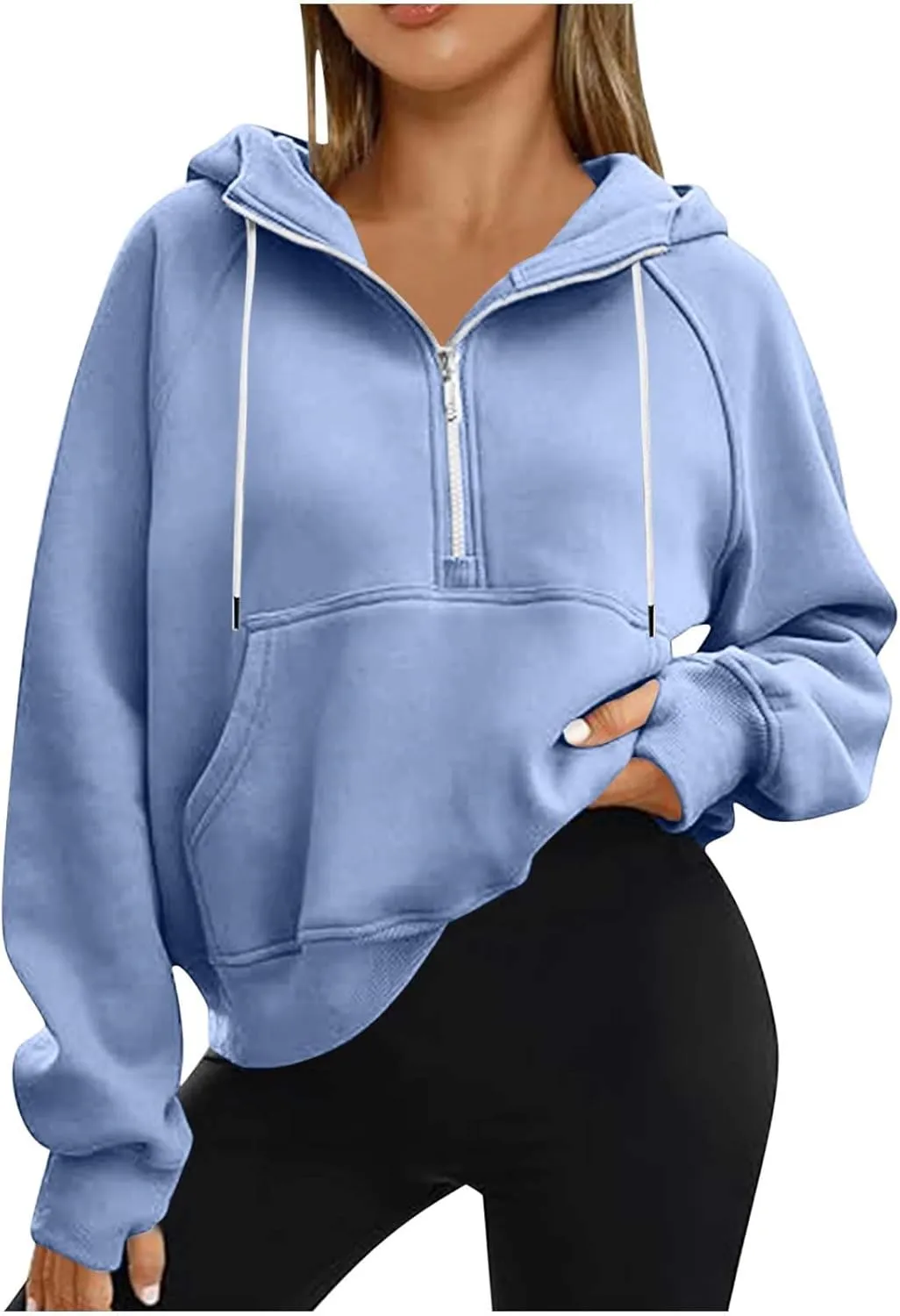 Pullover Sweaters for Women Quarter Zip Pullover Collared Sweater with Hood Oversized Zip Up Hoodie for Women