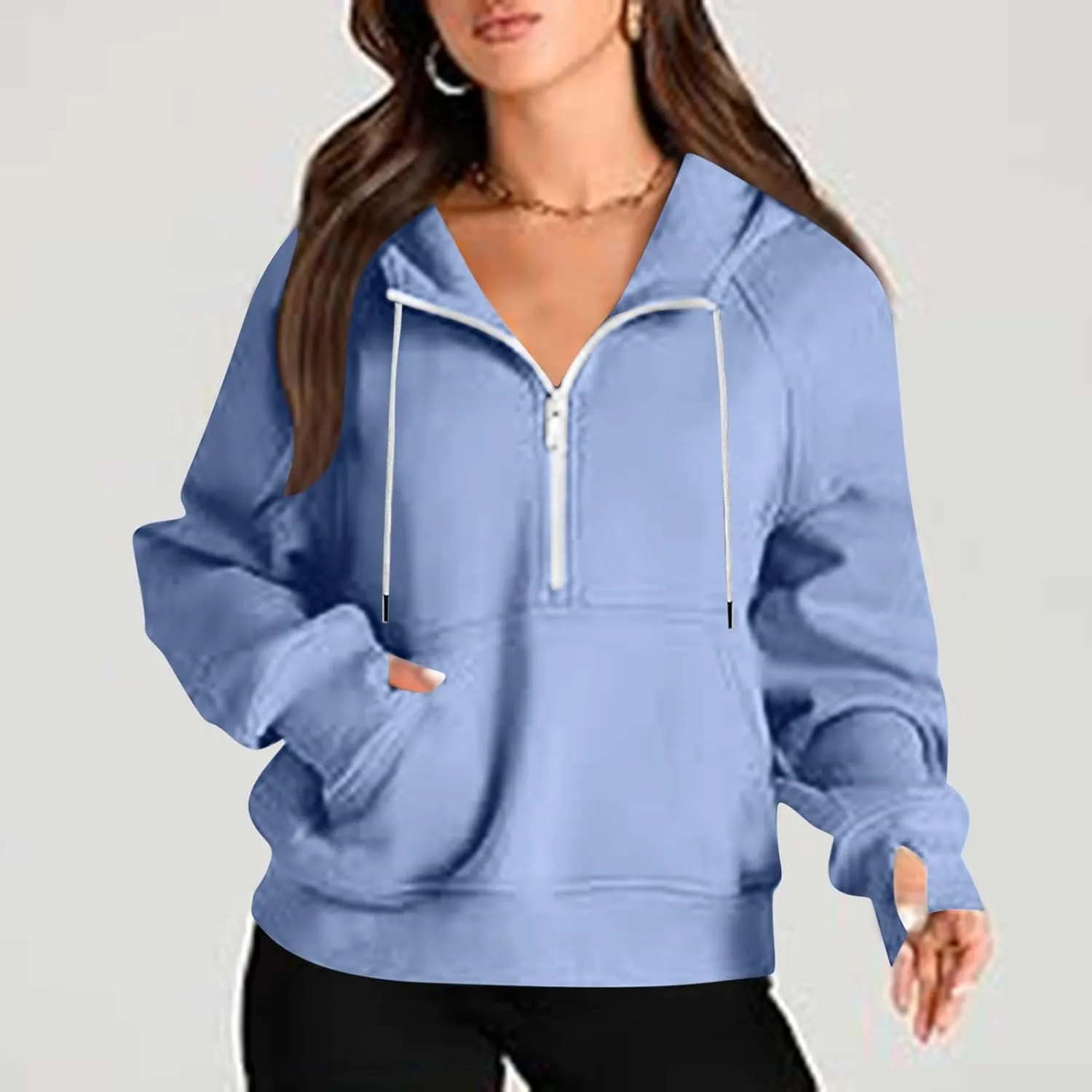 Pullover Sweaters for Women Quarter Zip Pullover Collared Sweater with Hood Oversized Zip Up Hoodie for Women