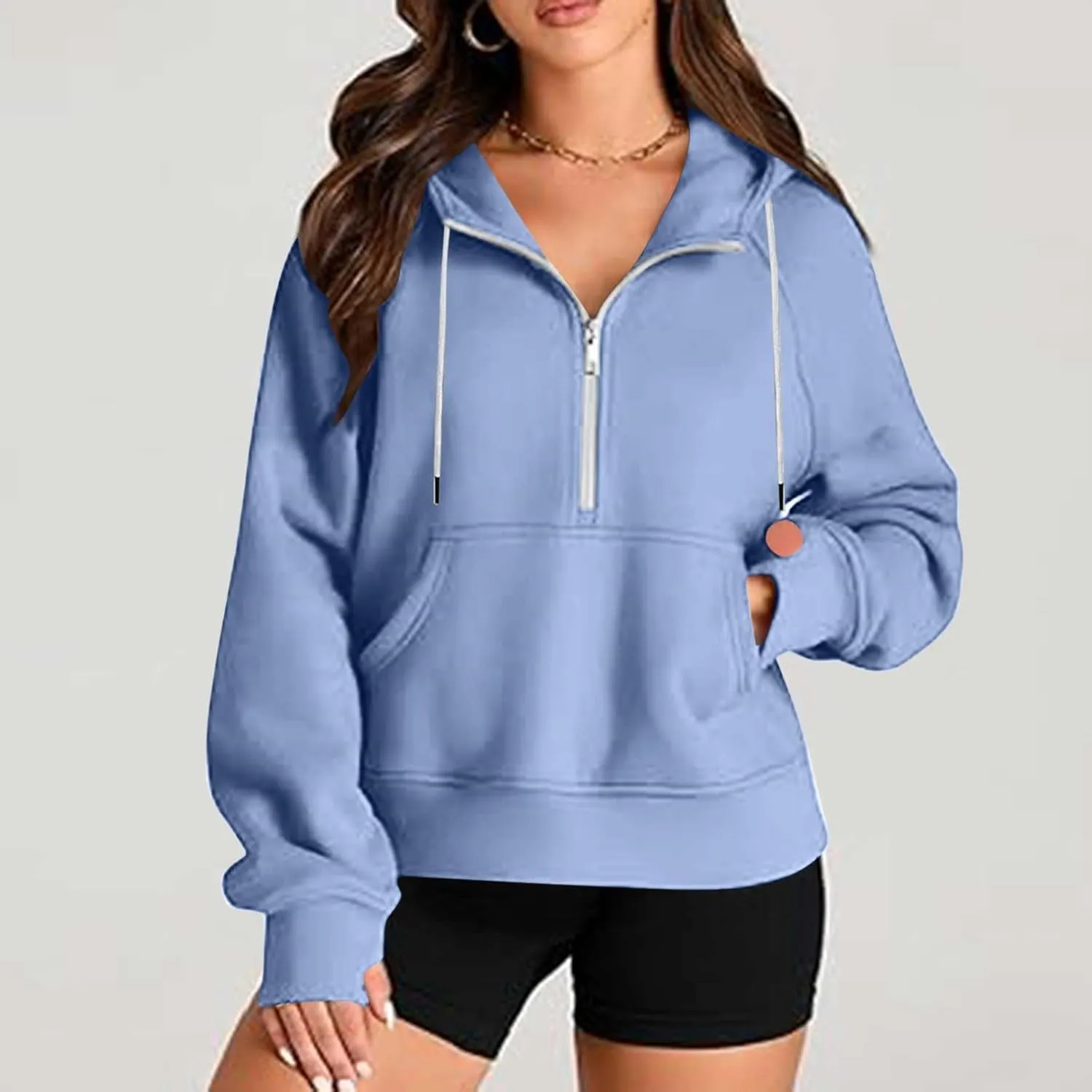 Pullover Sweaters for Women Quarter Zip Pullover Collared Sweater with Hood Oversized Zip Up Hoodie for Women