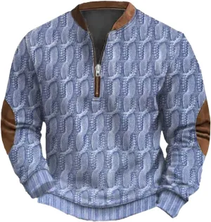 Pullover Sweatshirts Mock Neck Men's Casual Fashion Loose 3D Printed Zipper Long Sleeved Casual Mock Neck Pullover