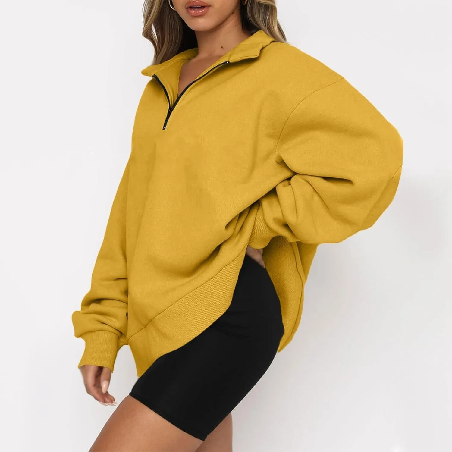 Quarter Zip Pullover Women Fleece Lightweight Oversized Sweatshirt Preppy Cute Sweatshirts Hoodies with Zipper