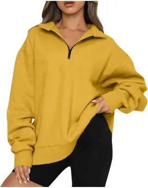 Quarter Zip Pullover Women Fleece Lightweight Oversized Sweatshirt Preppy Cute Sweatshirts Hoodies with Zipper
