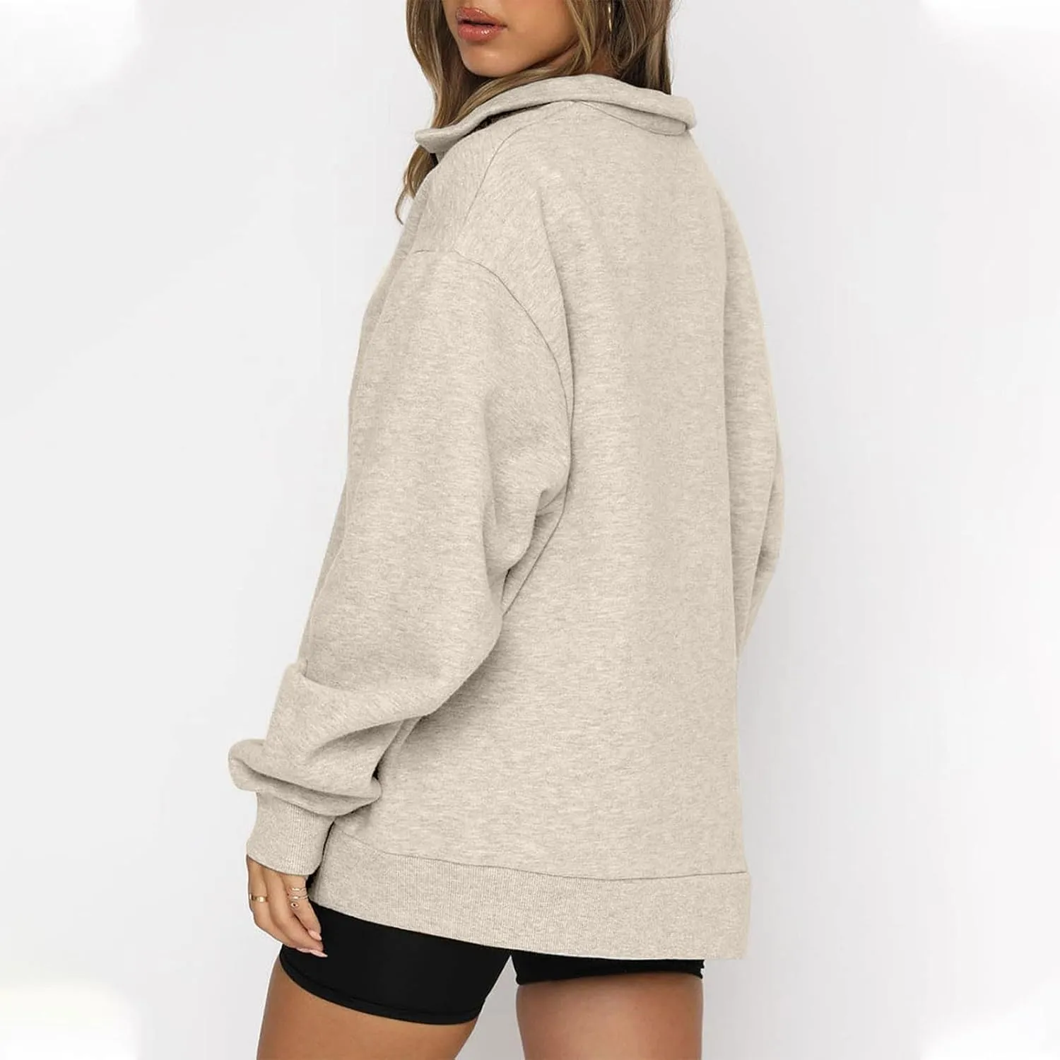 Quarter Zip Sweatshirt Women Oversized Zip Up Hoodie 1/4 Zip Fleece Pullover Long Sleeve Sweater Preppy Sweatshirts