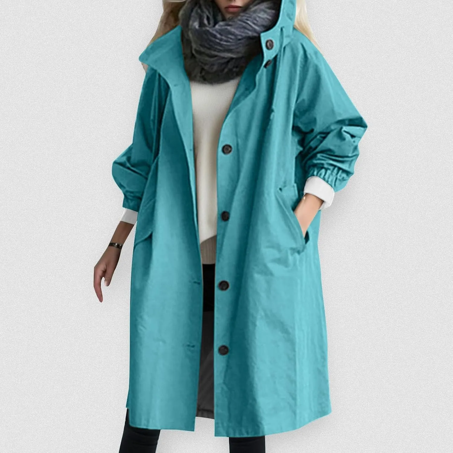 Rain Jacket For Women Plus Size Long Raincoat Lightweight Hooded Windbreaker Trench Coat Tops with Pockets